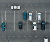 aerial view of cars parked in a parking lot