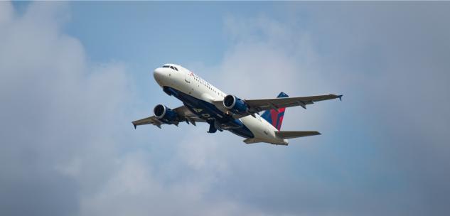 delta airplane flying in the sky