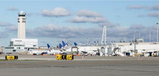 airfield view of C terminal with airplane at their gates